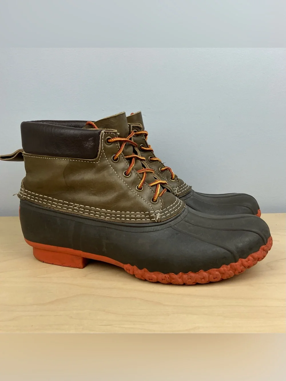 L.L. Bean Men’s Size 11.0 M Unlined 7” Duck Boots Olive Green Leather Lace Up